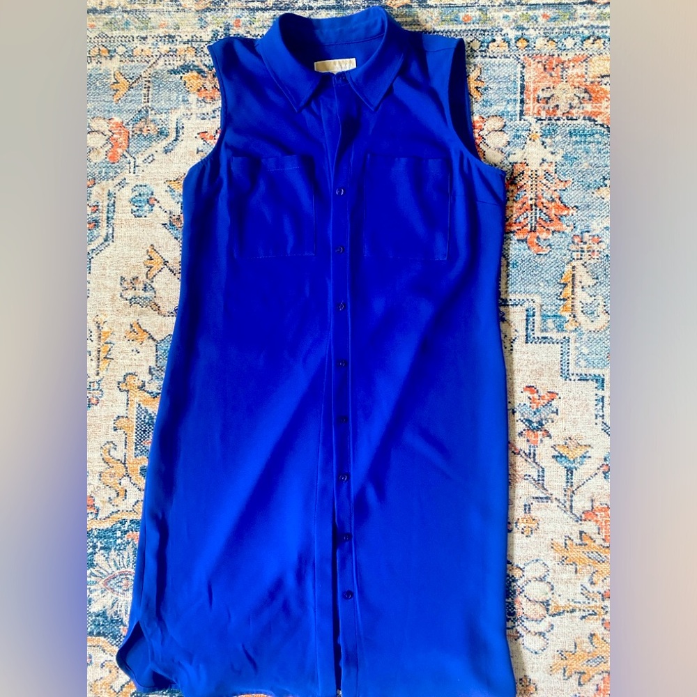 Barely worn business casual button down, mid length navy blue MK dress.